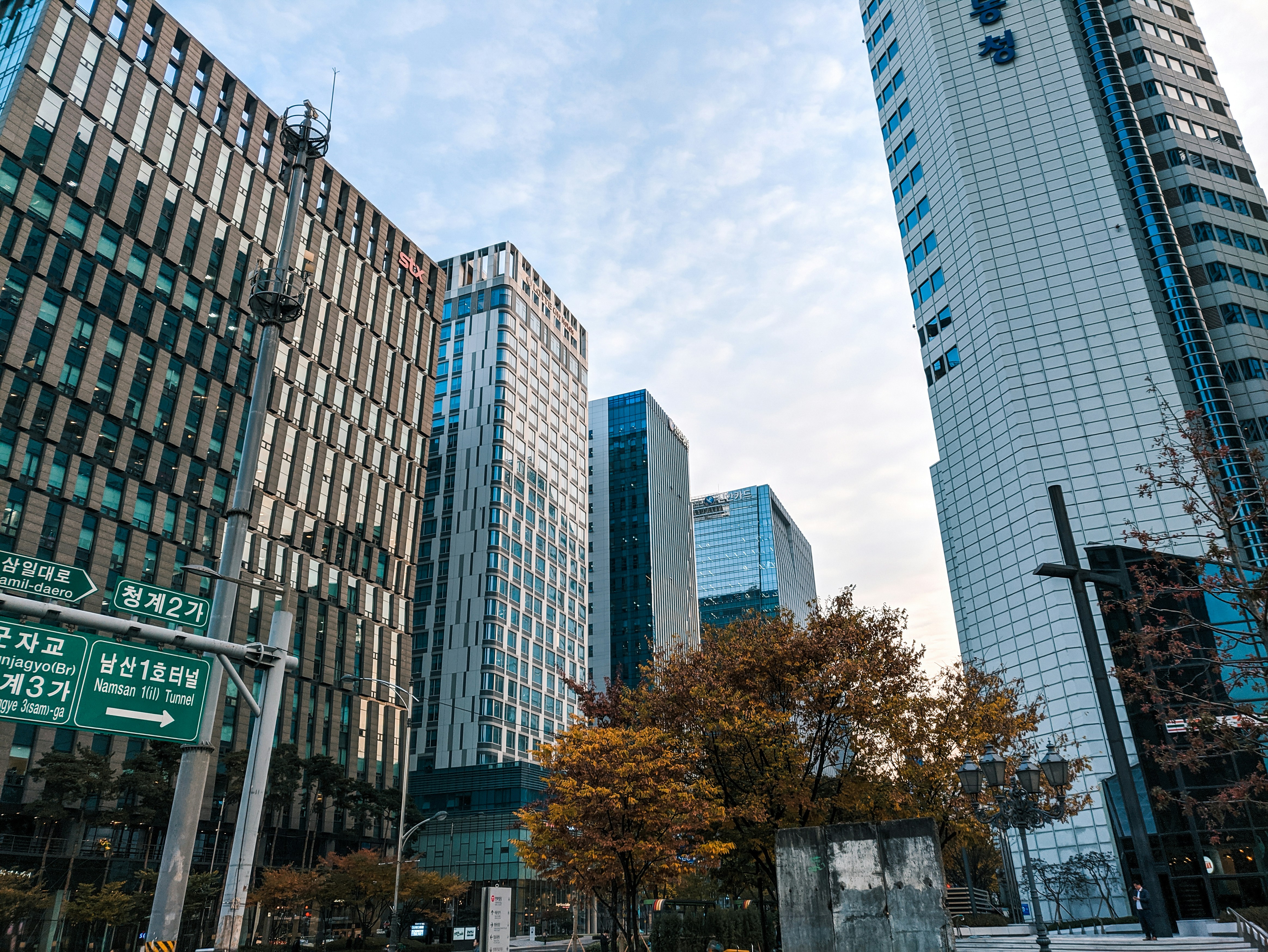 Tall buildings in Seoul at sunrise